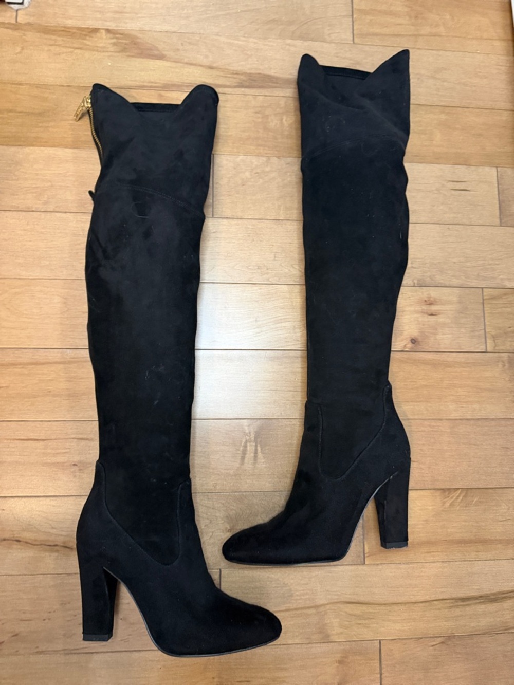 Ivanka Trump Black Over-the-Knee Suede Boots with Gold Zipper | Size 6 - Picture 4 of 6